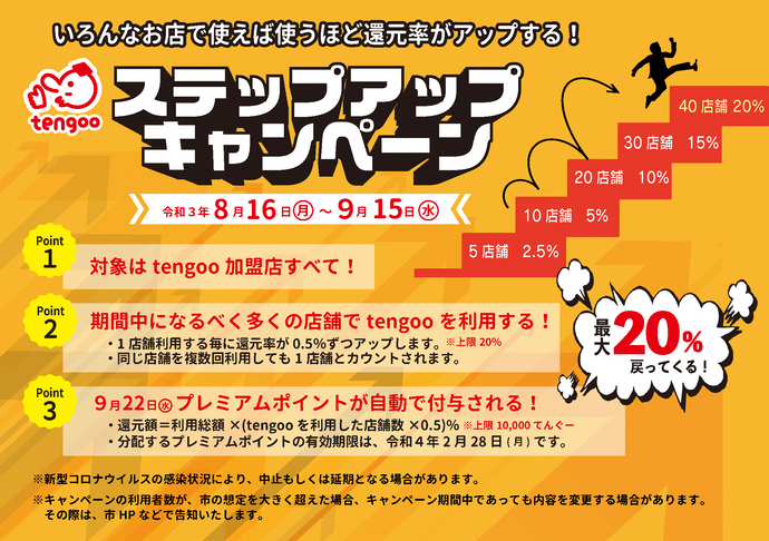 沼田市電子通貨「tengoo（てんぐ―）」のステップアップポイント還元キャンペーンのチラシ